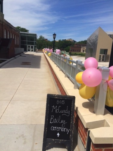 We decorated the walkway with gold and pink balloons to direct guests to the amphitheater