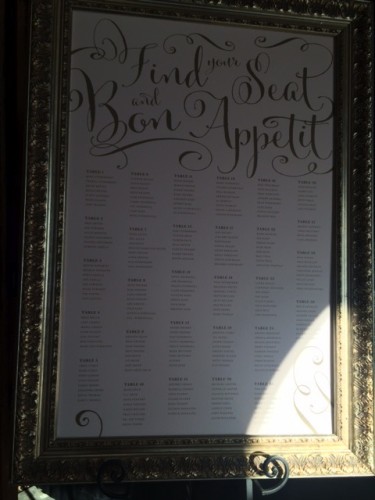 Seating Chart, Frame, and Easel care of Zephyr Weddings