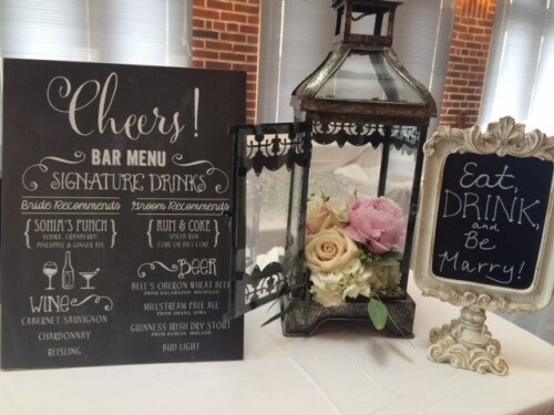 Bar sign by Zephyr Weddings, Lantern and Flowers by Racehorse Royalty