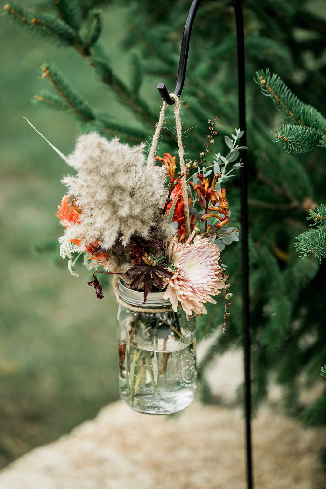 rustic wedding hanging jar bouquet