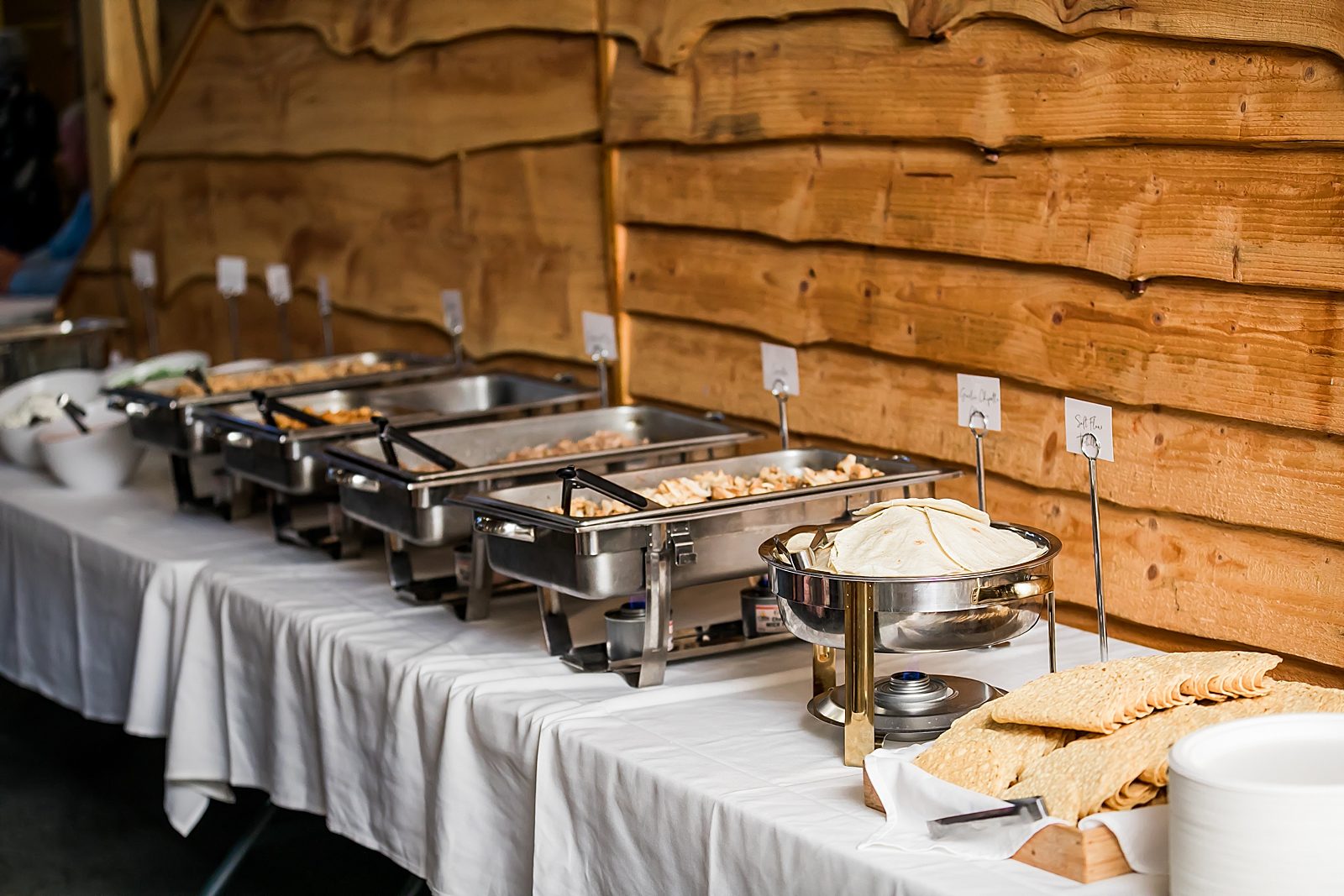 rustic wooden barn reception buffet