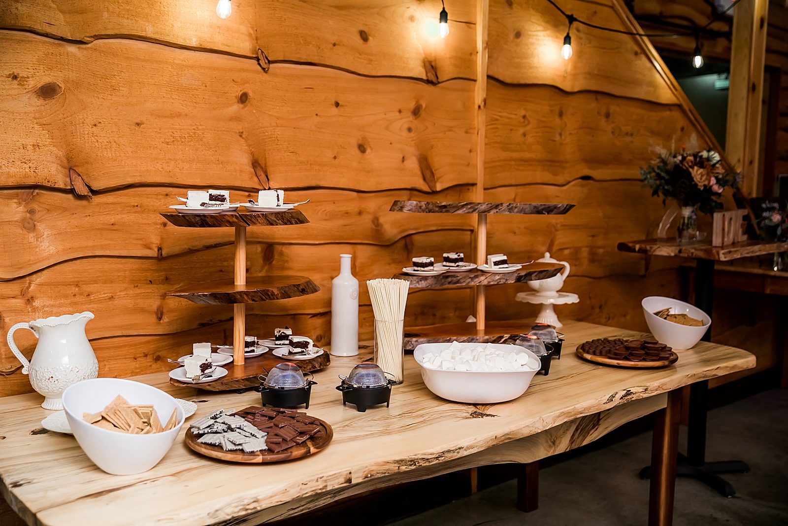rustic wooden barn reception buffet