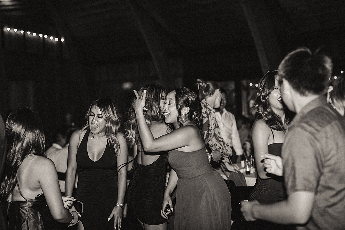 bridesmaids dancing black and white
