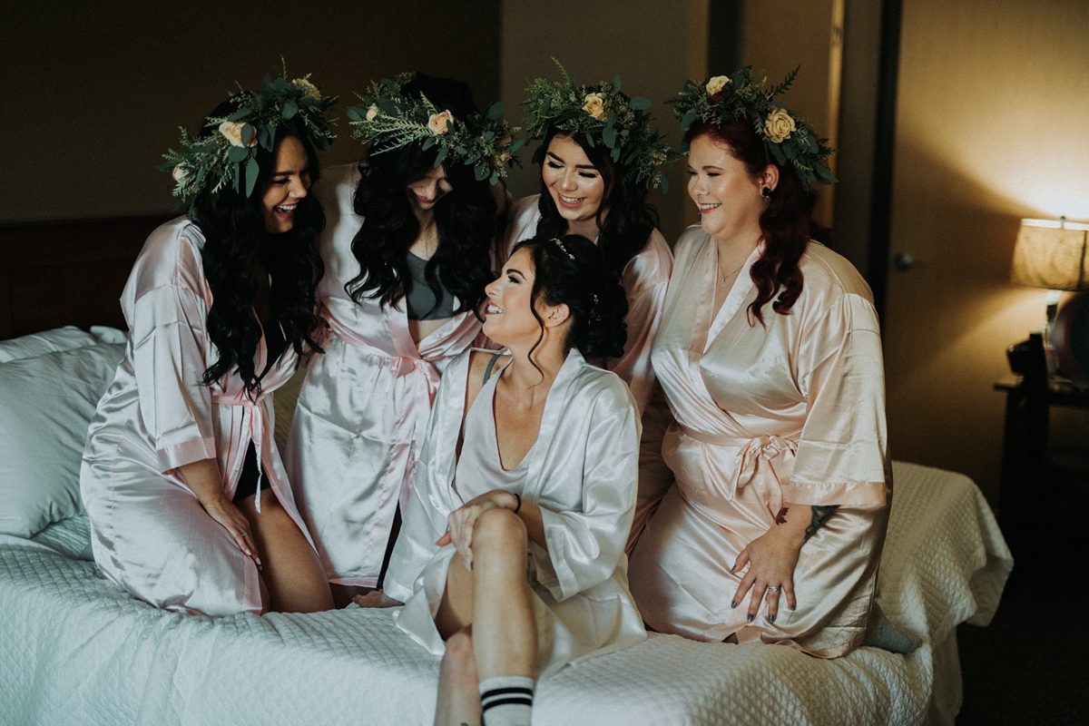 bride and bridesmaids in silk robes