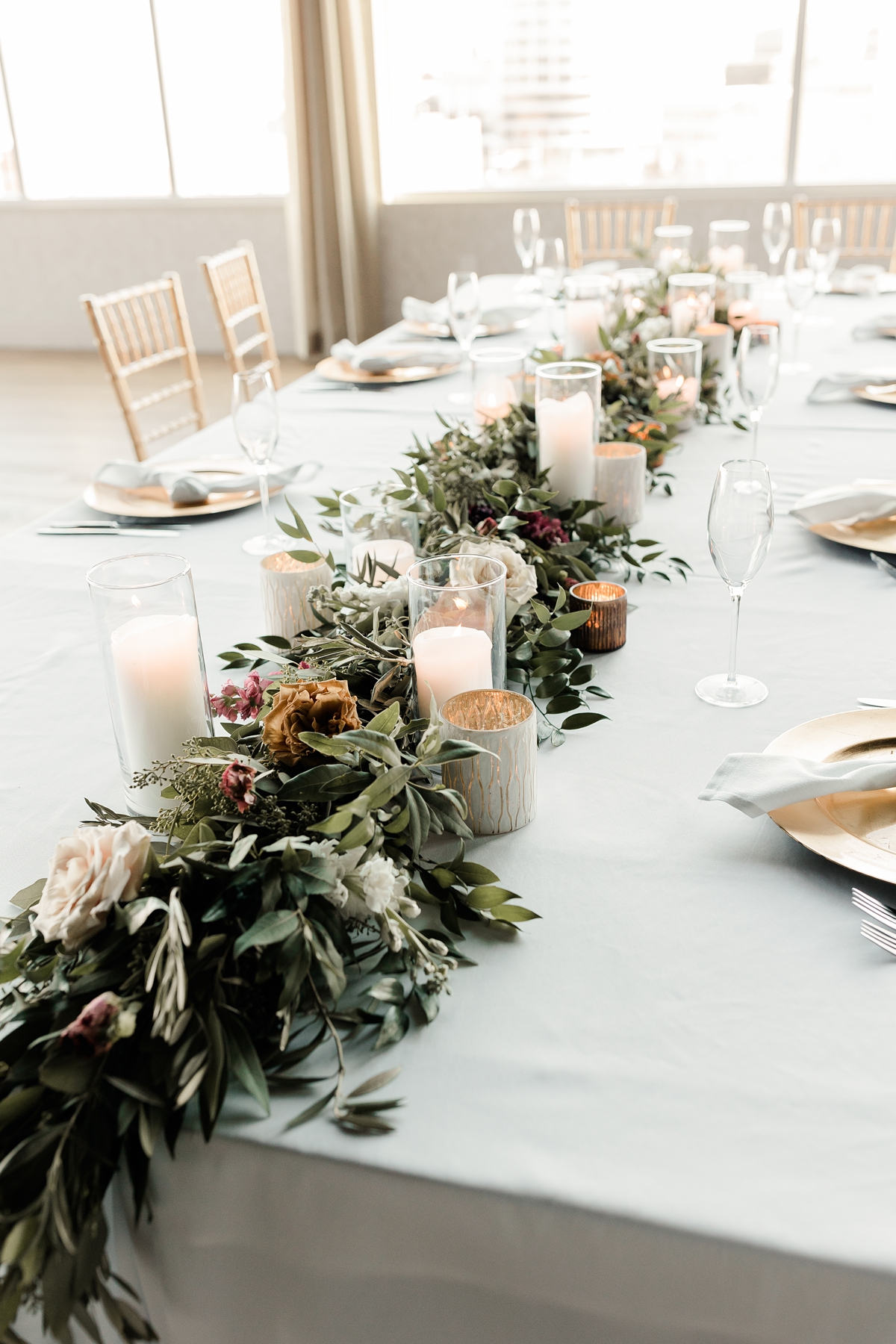 wedding reception greenery centerpiece ideas with candles