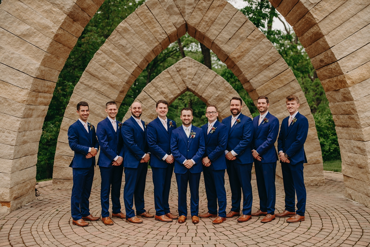 Navy blue groomsmen suits at Celebration Farm Wedding Iowa City