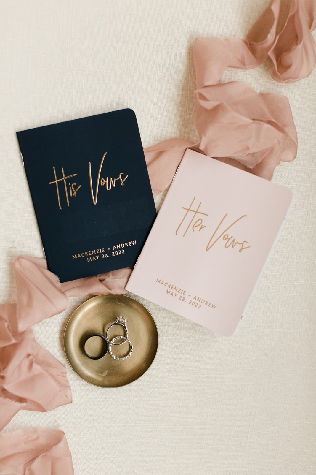 Cedar Rapids Iowa Blush Pink Harmac Wedding vow books and rings