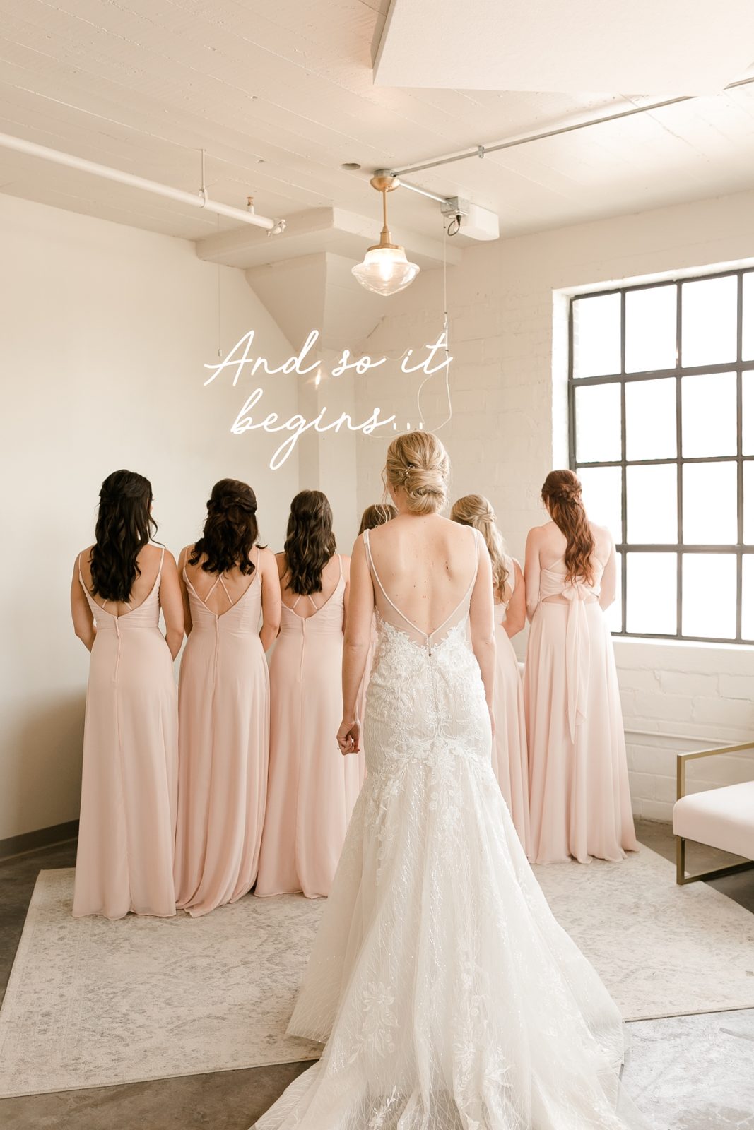 Cedar Rapids Iowa Blush Pink Harmac Wedding bridal party first look