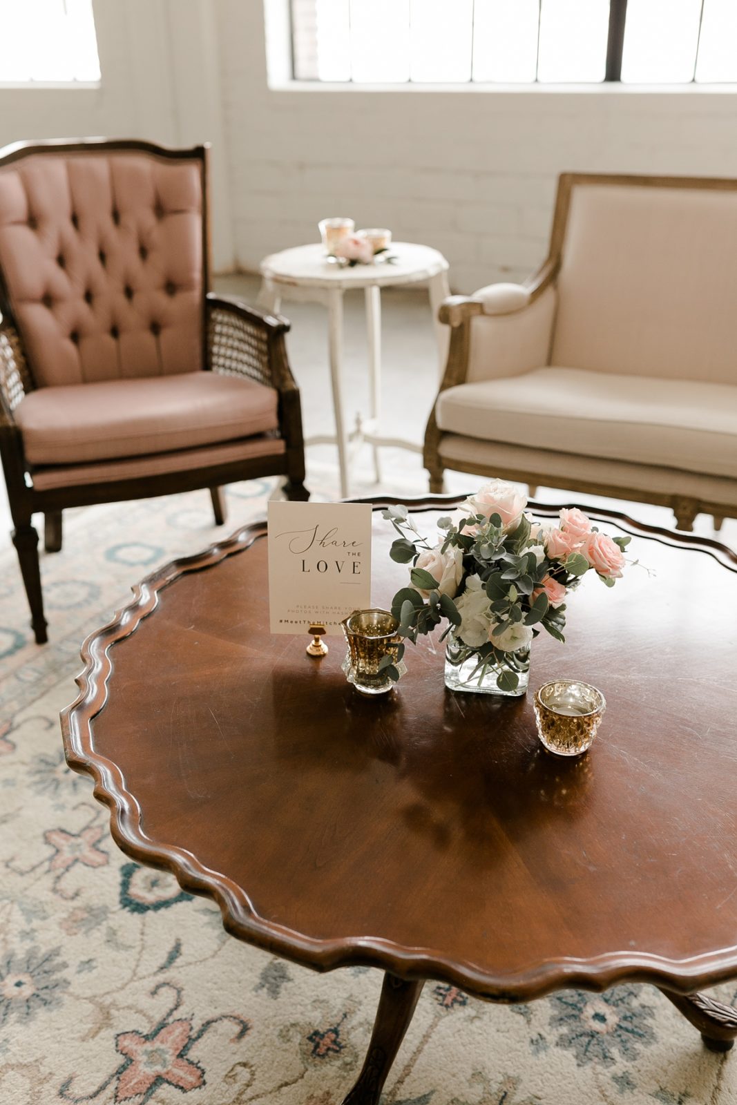 Cedar Rapids Iowa Blush Pink Harmac Wedding sitting area details