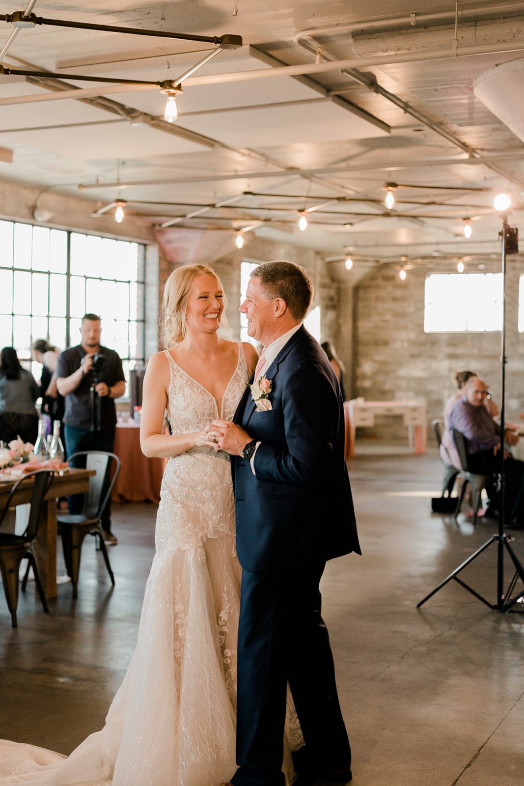 Cedar Rapids Iowa Blush Pink Harmac Wedding bride and father dance