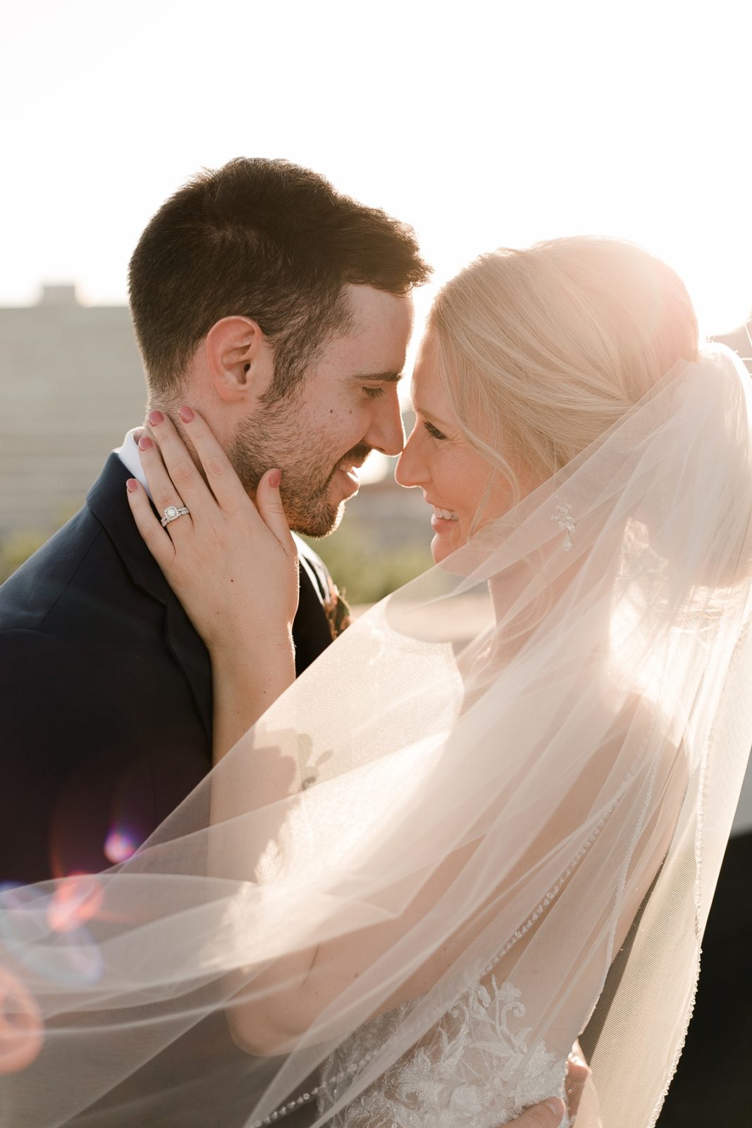 Cedar Rapids Iowa Blush Pink Harmac Wedding sunset rooftop portaits