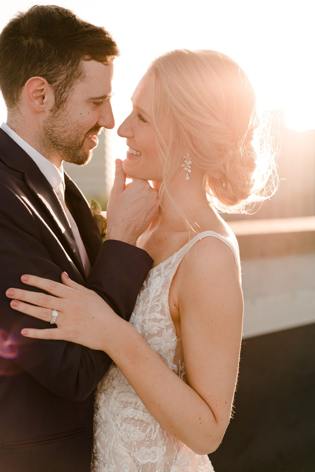 Cedar Rapids Iowa Blush Pink Harmac Wedding sunset rooftop portaits