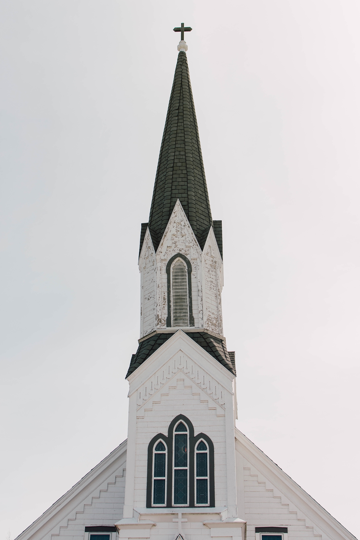 St Peter's Catholic Church in Oxford Iowa steeple exterior