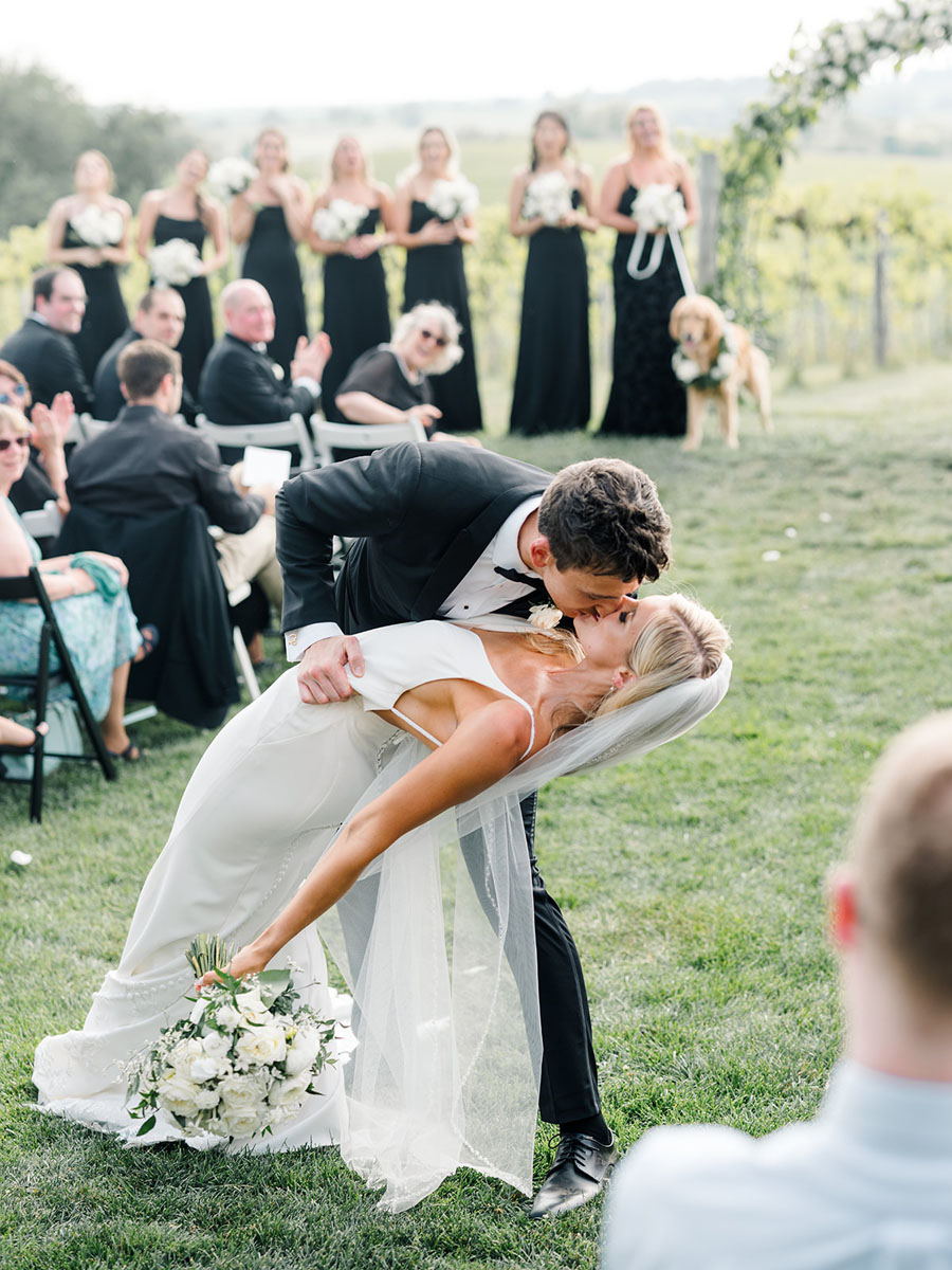 just married kiss with a deep dip at walker homestead