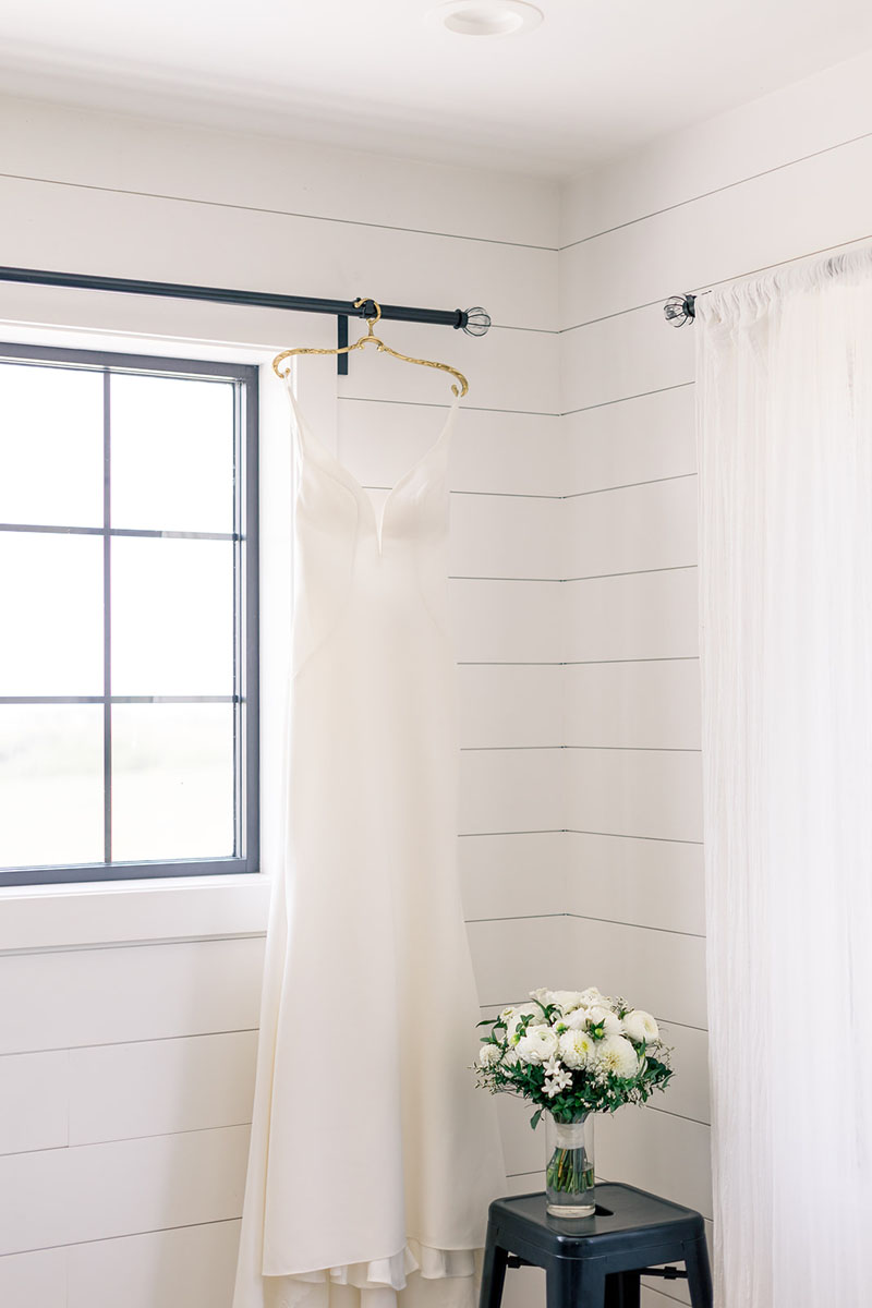 white bridal gown and bouquet walker homestead