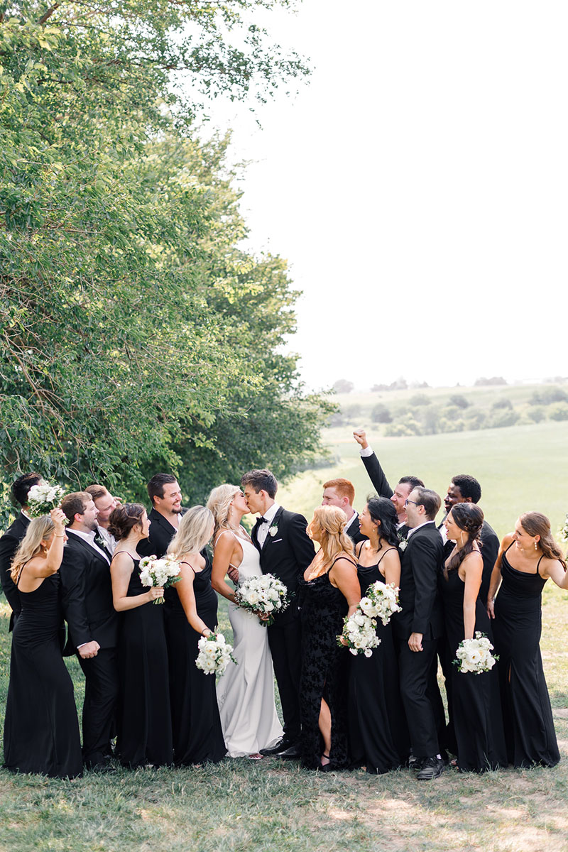 wedding party black tuxes and dresses walker homestead