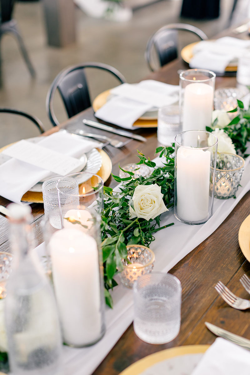 white pillar candles wedding centerpiece walker homestead