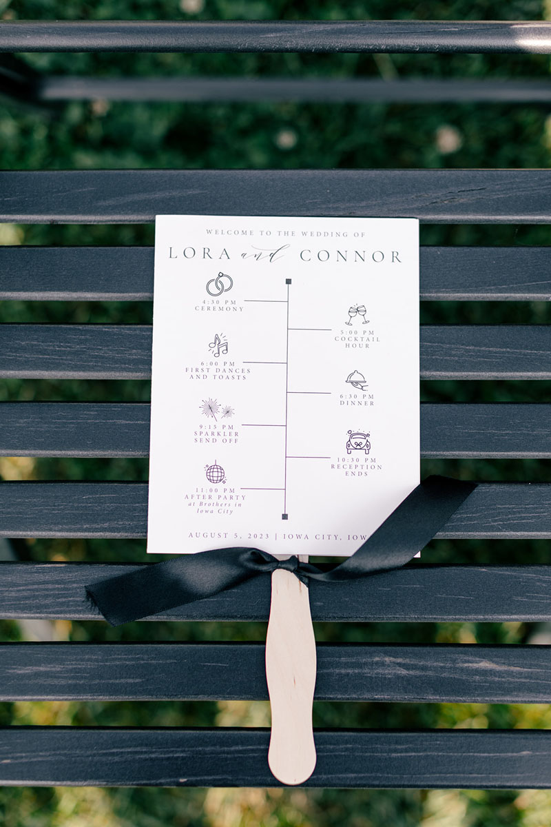 ceremony program fan back walker homestead wedding with black ribbon