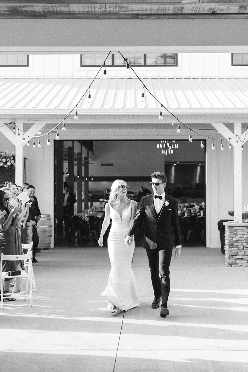 Bride & Groom Entrance at Walker Homestead between buildings