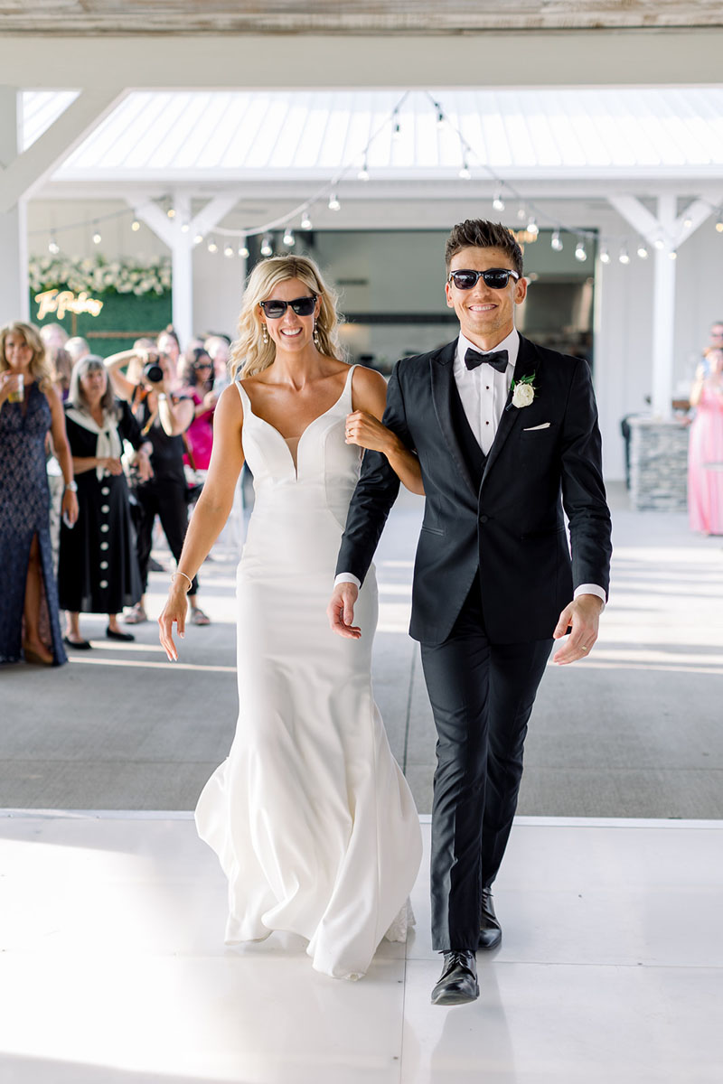 Bride & Groom in Sunglasses on White Dance floor at Walker Homestead